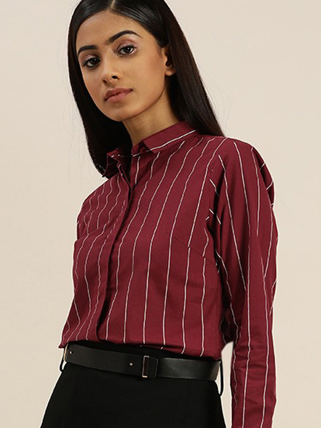 Burgundy striped shop shirt womens