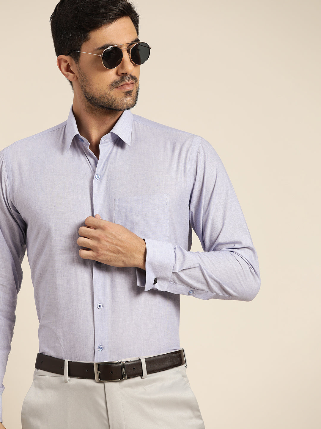 Men Blue Solids Pure Cotton Slim Fit Formal Shirt