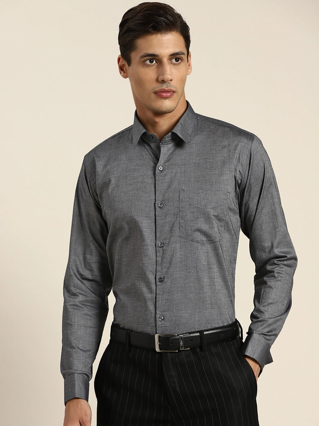 Men Blue Solid Slim Fit French Cuff Pure Cotton Formal Shirt