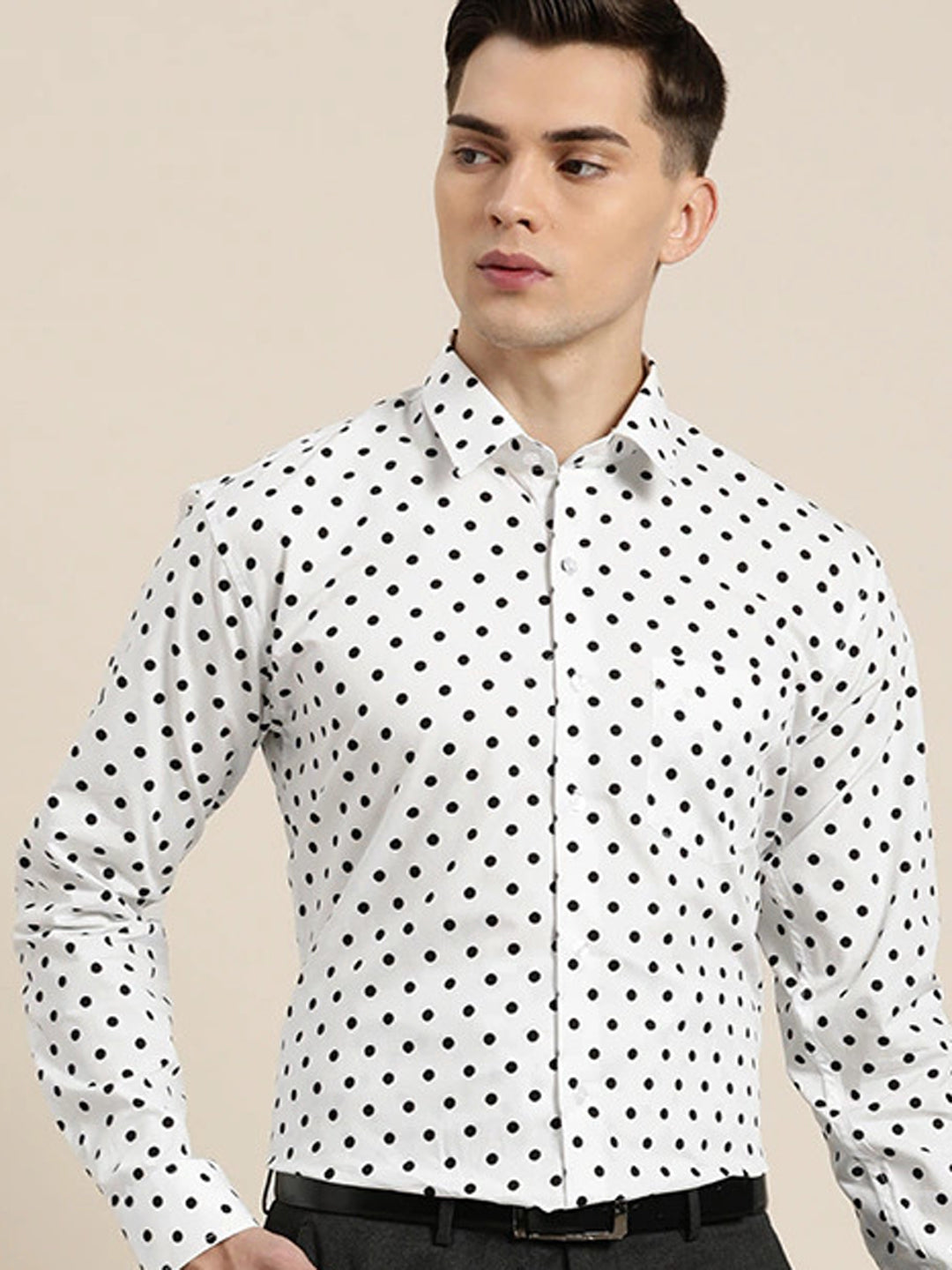 Slim Fit Dotted Shirt - Black/white dotted - Men