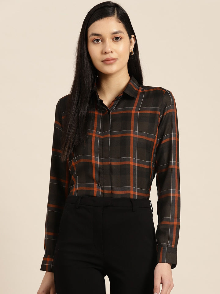 Women Black Checks Viscose Rayon Rayon Formal Shirt