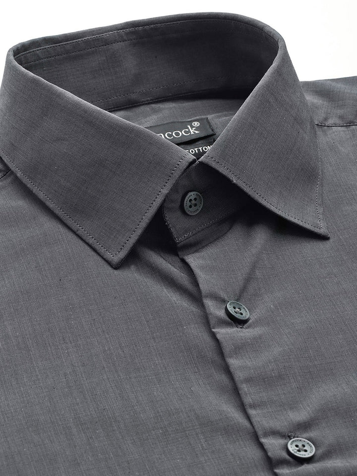 Men Grey Solid Pure Cotton Slim Fit Formal Shirt