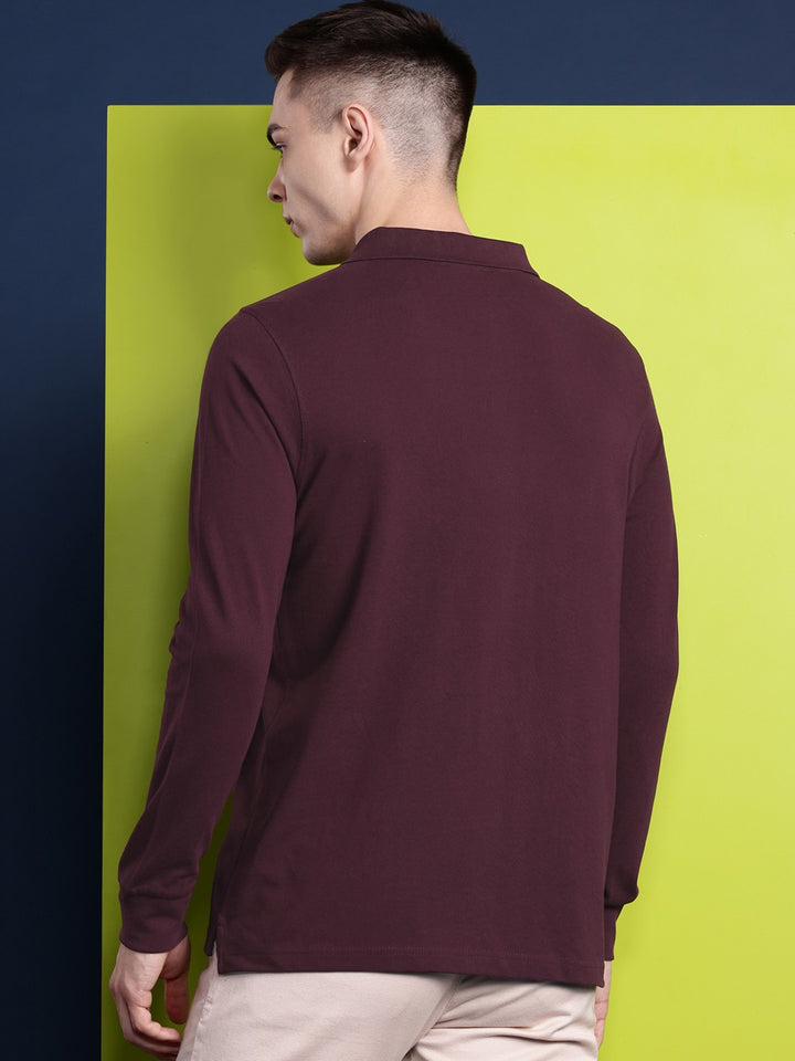 Men Burgundy Solid Pure Cotton Relaxed T-Shirt