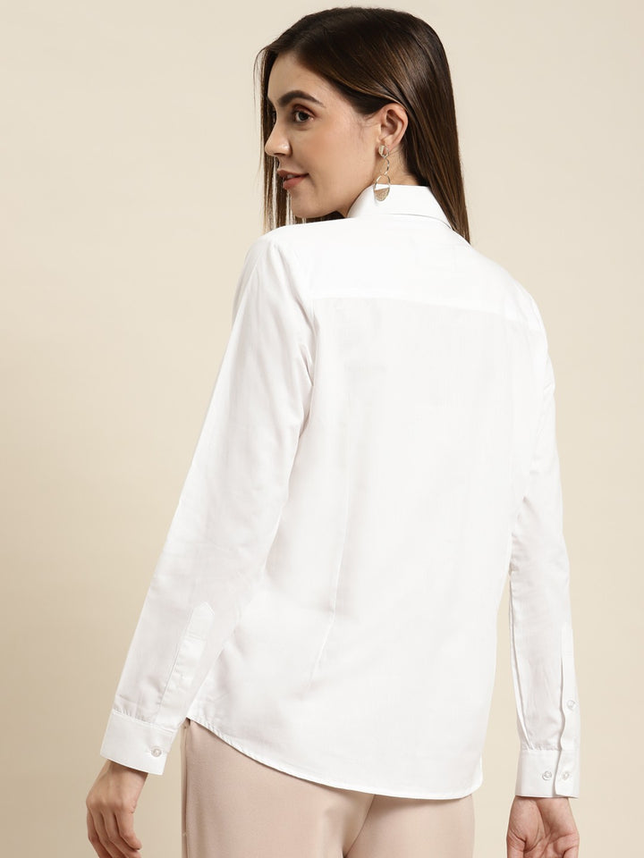 Women White Solid Pure Cotton Plus Size Formal Shirt