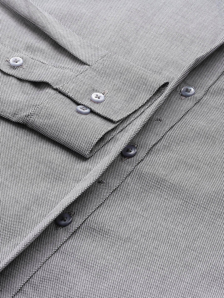 Women Grey Solid Self Design Pure Cotton Formal Shirt