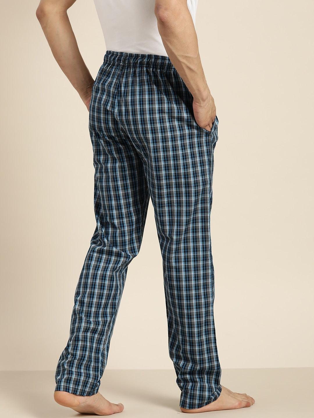 Men Navy & Blue Checked Cotton Regular Fit Lounge pants