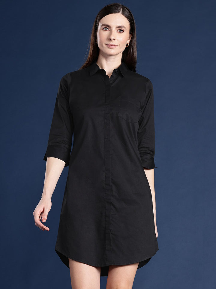 Women Black Solid Pure Cotton Regular Fit Formal Shirt Dress