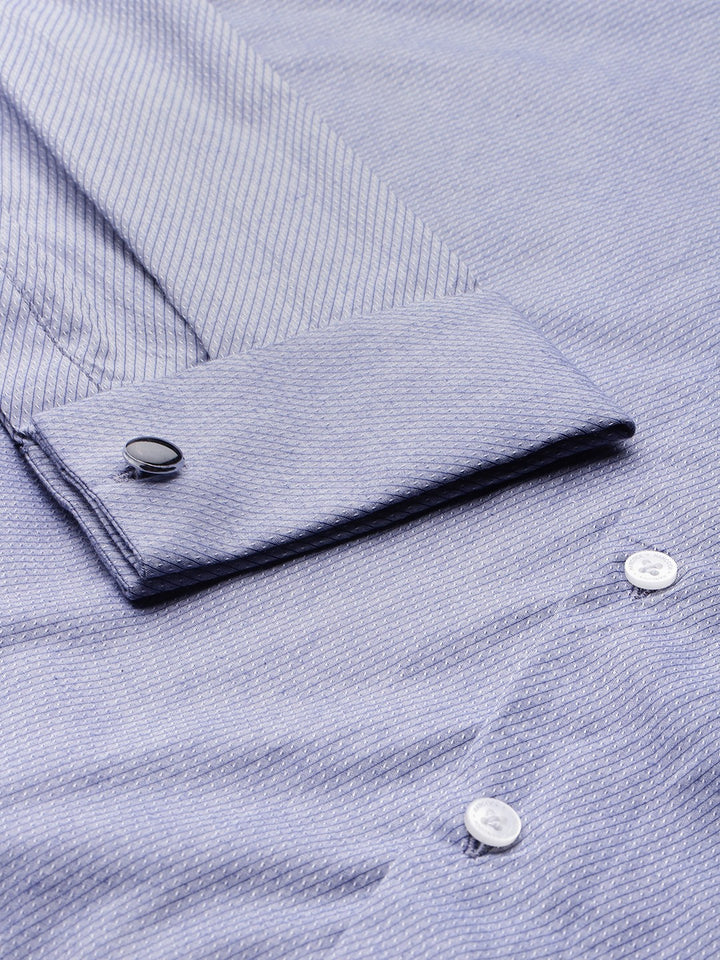 Men Blue Solid Pure Cotton Slim Fit Formal Shirt