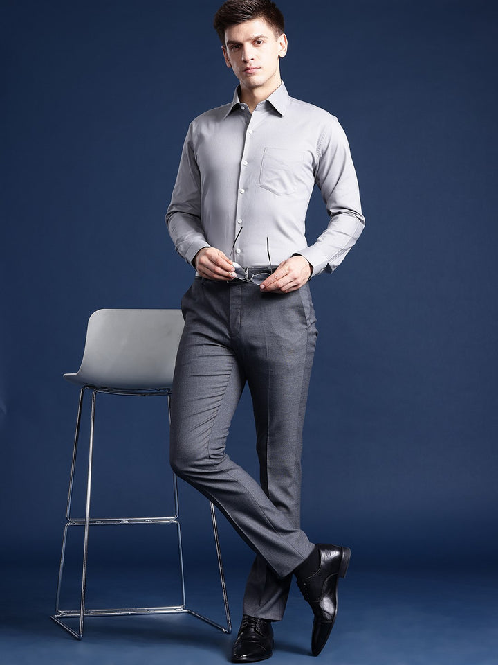 Men Grey Solid Pure Cotton Slim Fit Formal Shirt