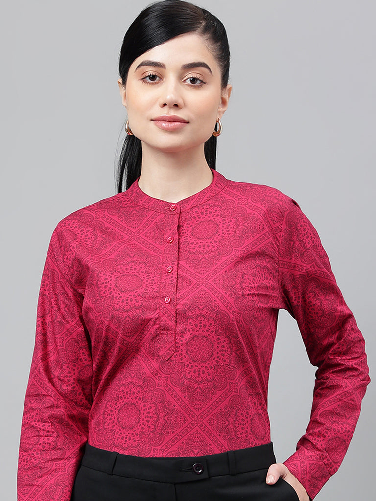 Women Magenta Floral Printed Pure Cotton Long Sleeve Regular