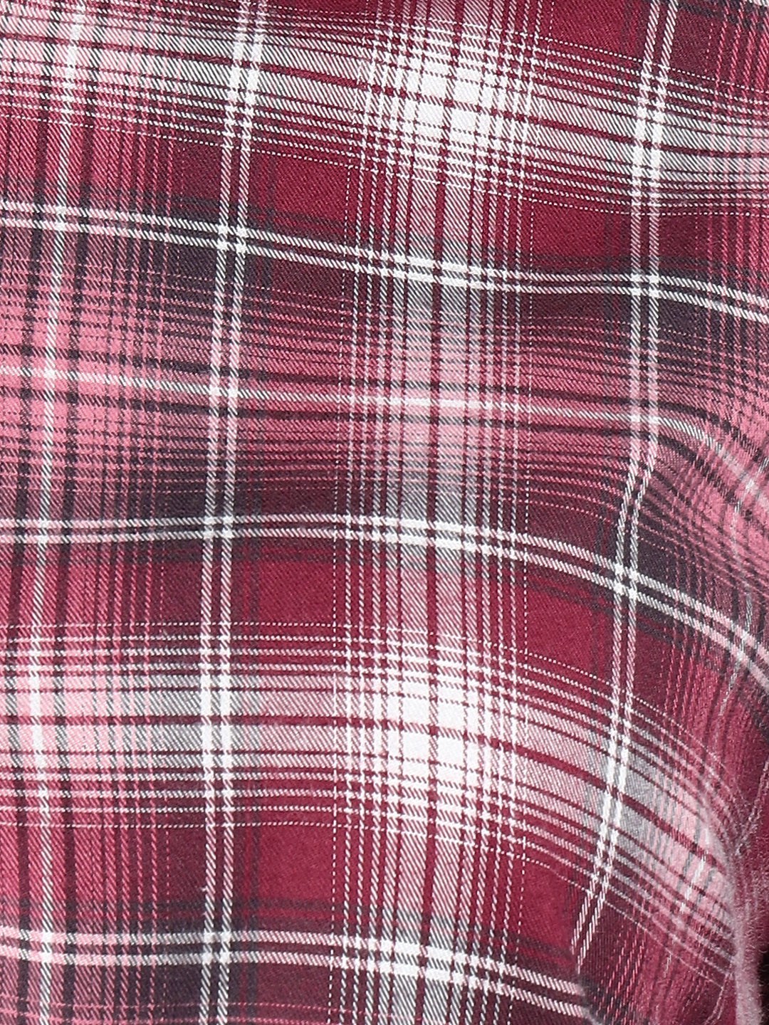 Women Flannel Maroon Checked Pure Cotton Mandarin Collar Formal Top