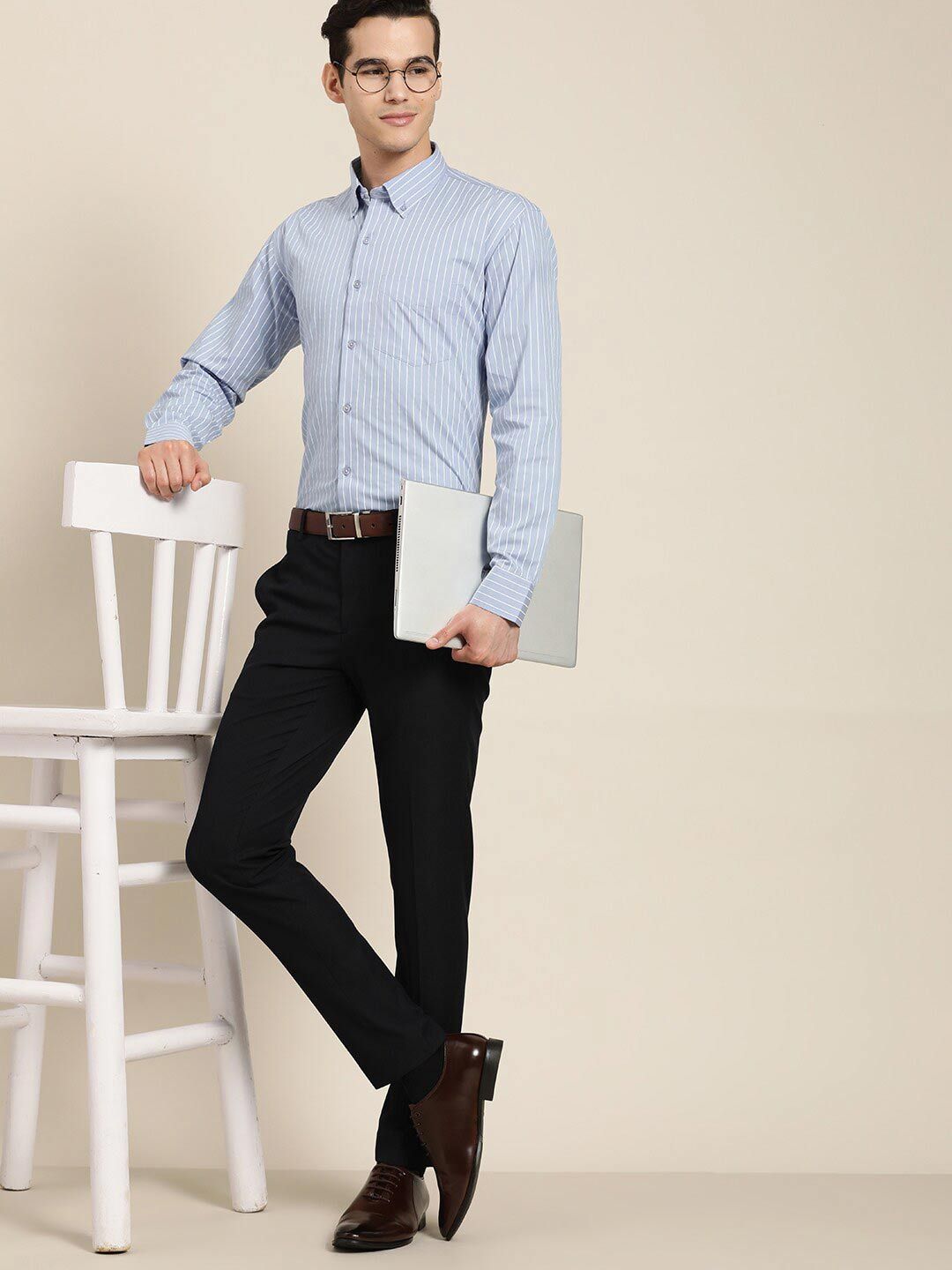 Men Blue Striped Pure Cotton Regular Fit Plus size Formal Shirt