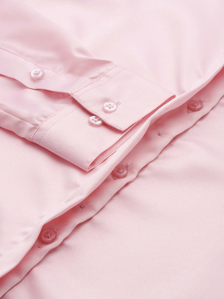 Women Pink Solid Satin Formal Shirt