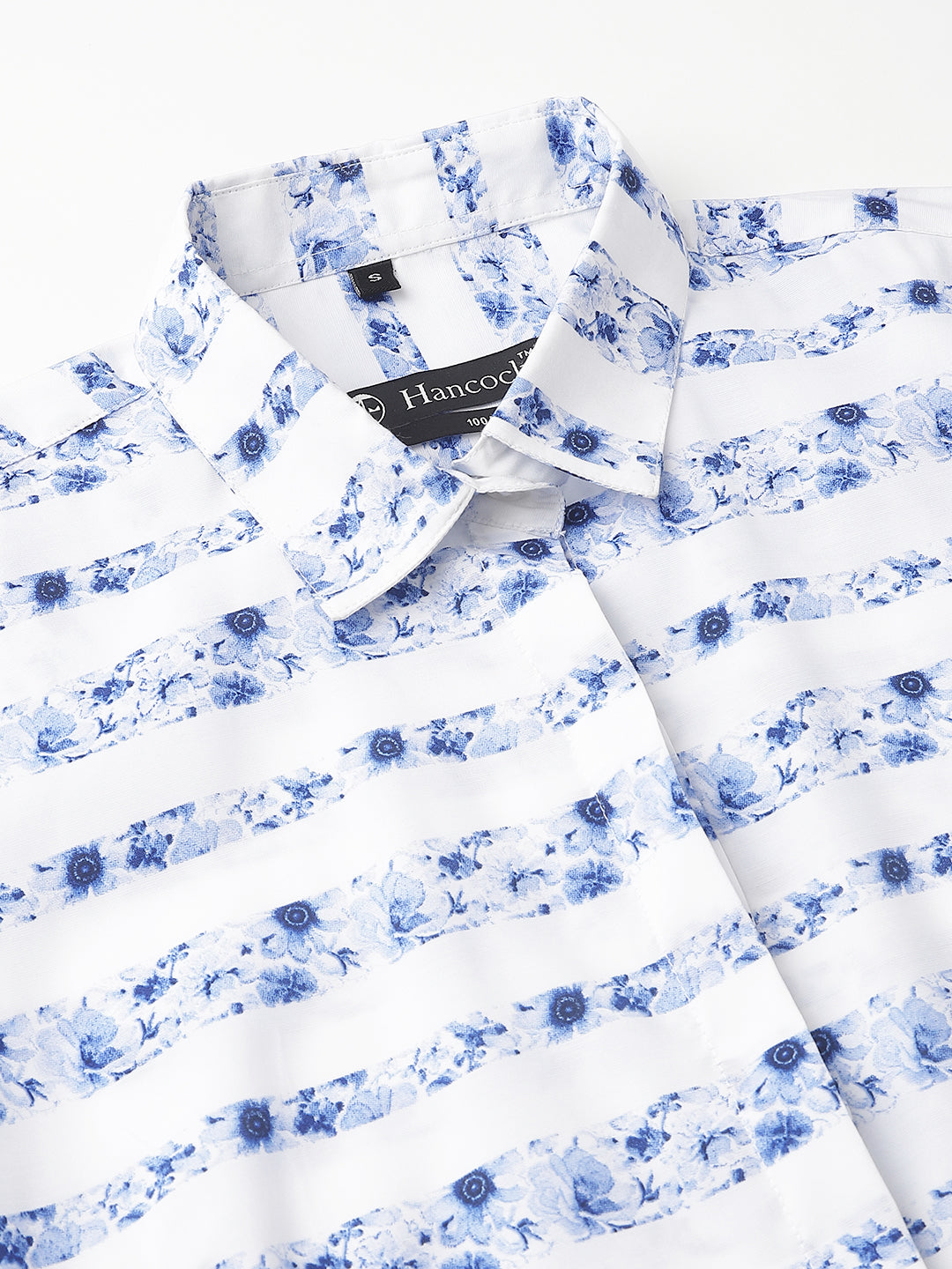 Women Blue &White Solid Pure Cotton Regular Fit Formal Shirt