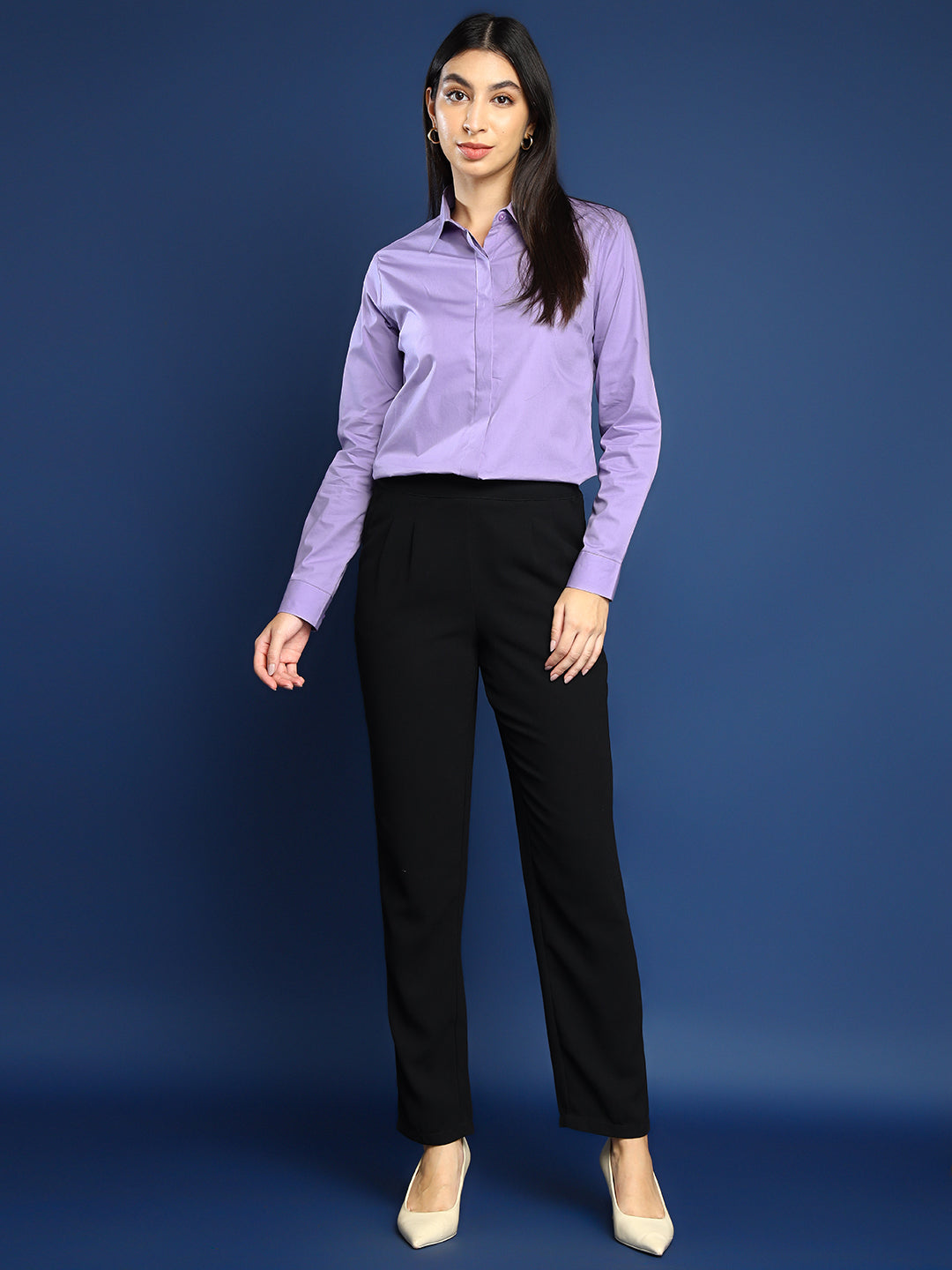 Women Lavender Solid Pure Cotton Stretchable Formal Shirt