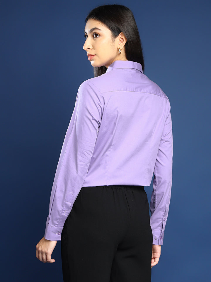 Women Lavender Solid Pure Cotton Stretchable Formal Shirt