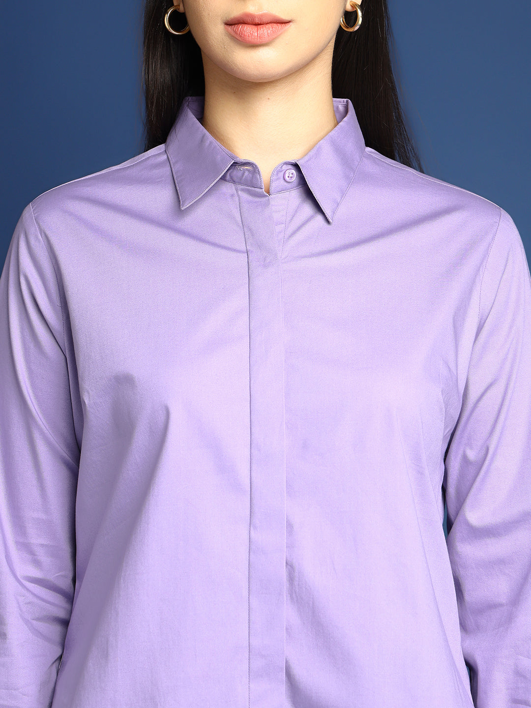 Women Lavender Solid Pure Cotton Stretchable Formal Shirt