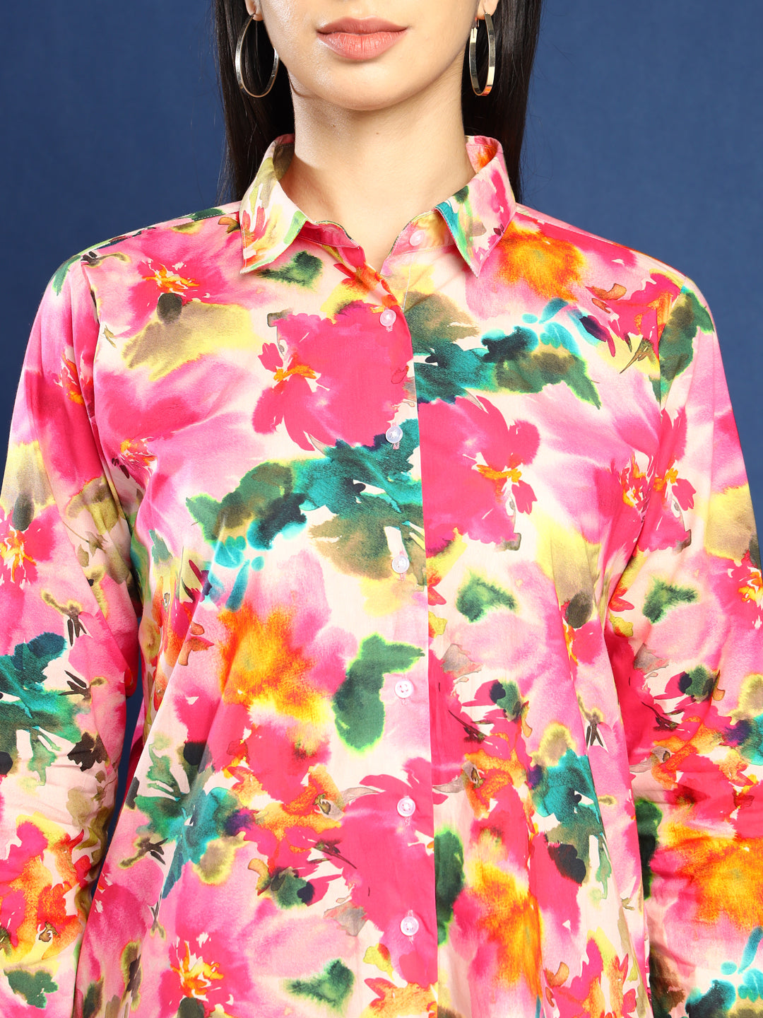 Women Pink and Multi Color Floral Printed Pure Cotton Boyfriend Fit Casual Shirt