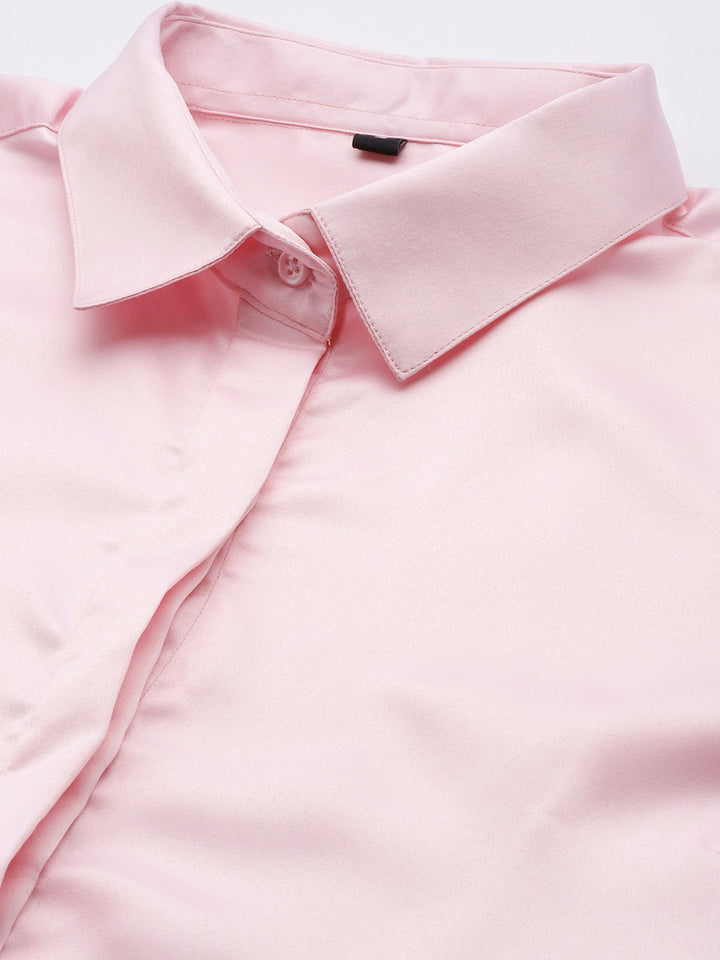 Women Pink Solid Satin Formal Shirt