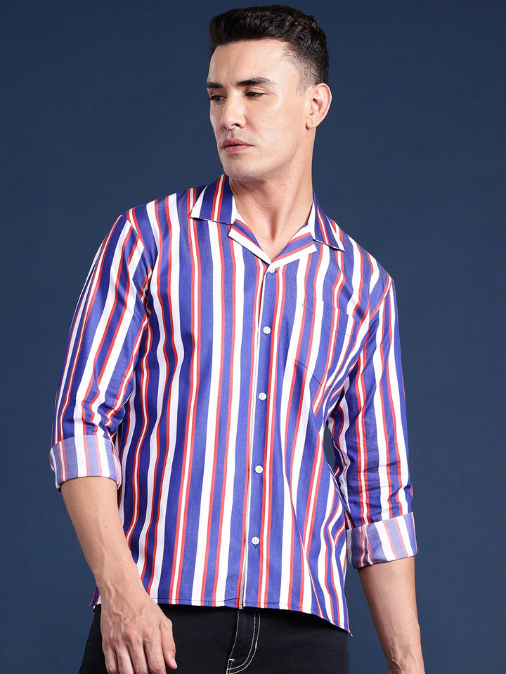 Men White Striped Pure Cotton Relaxed Fit Casual Shirt