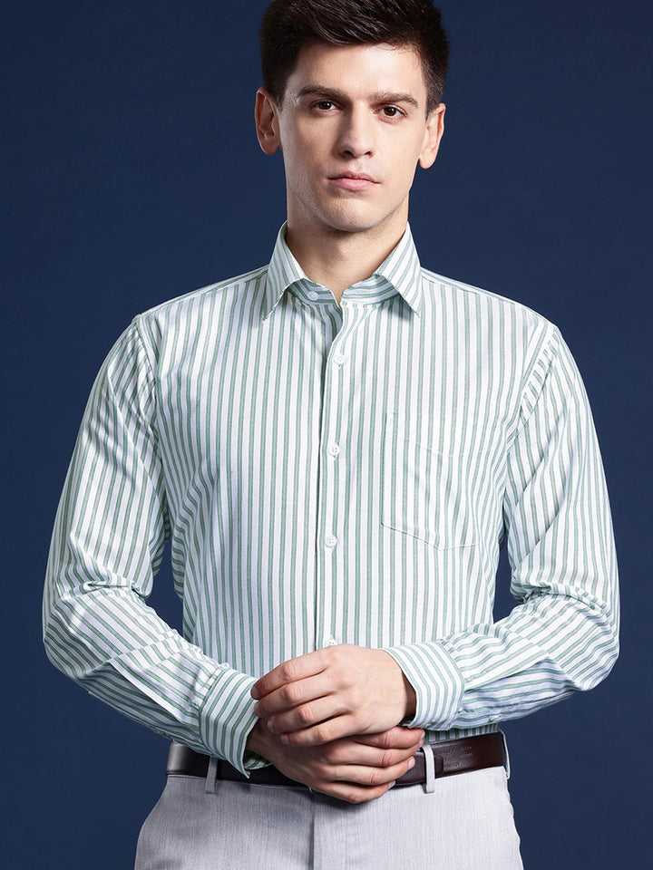 Men White Striped Pure Cotton Slim Fit Formal Shirt