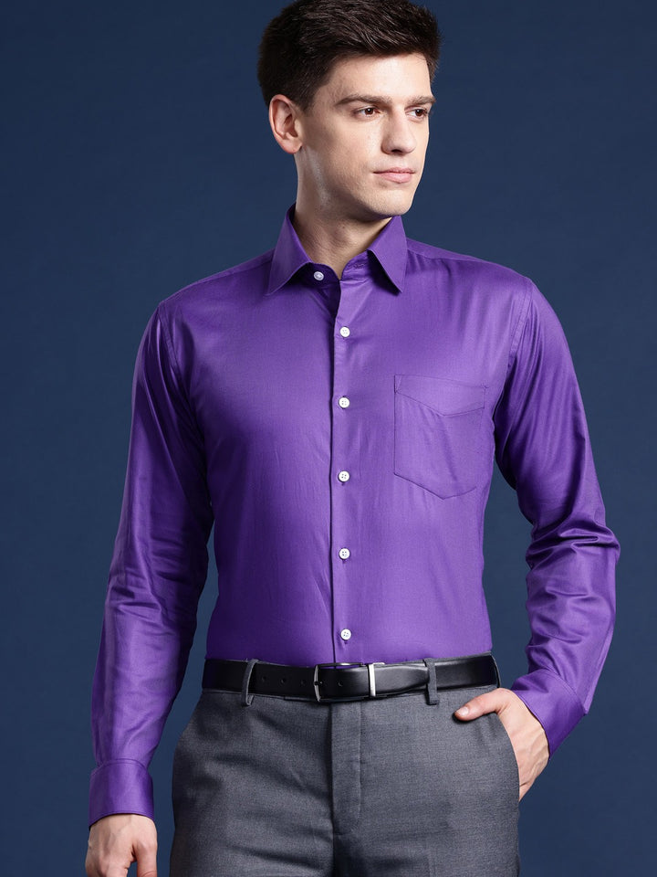 Men Purple Solid Pure Cotton Slim Fit Formal Shirt