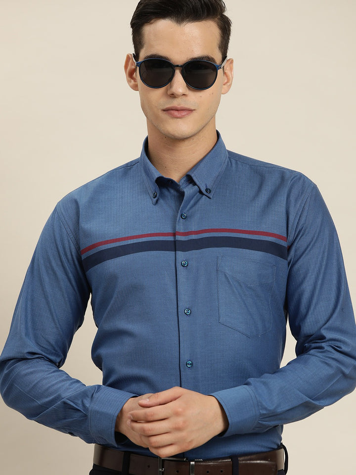 Men Blue Solid Pure Cotton Slim fit Party Shirt