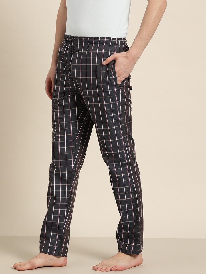 Men Grey Checked Cotton Regular Fit Lounge Pant