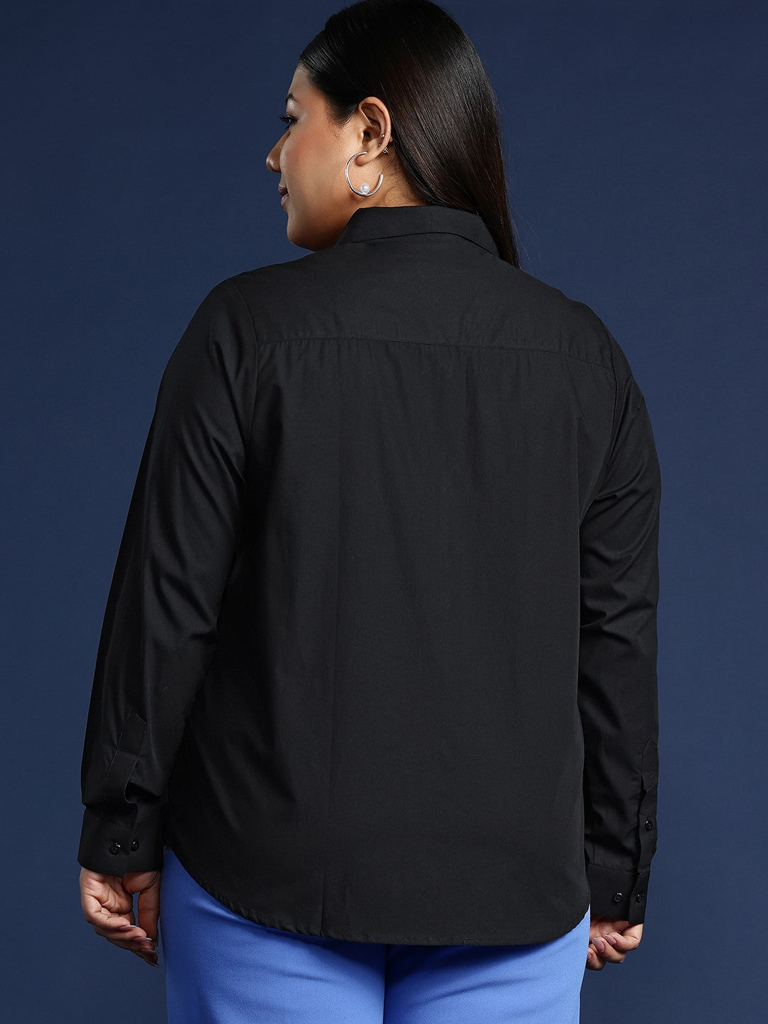 Women Black Solid Pure Cotton Plus Size Formal Shirt