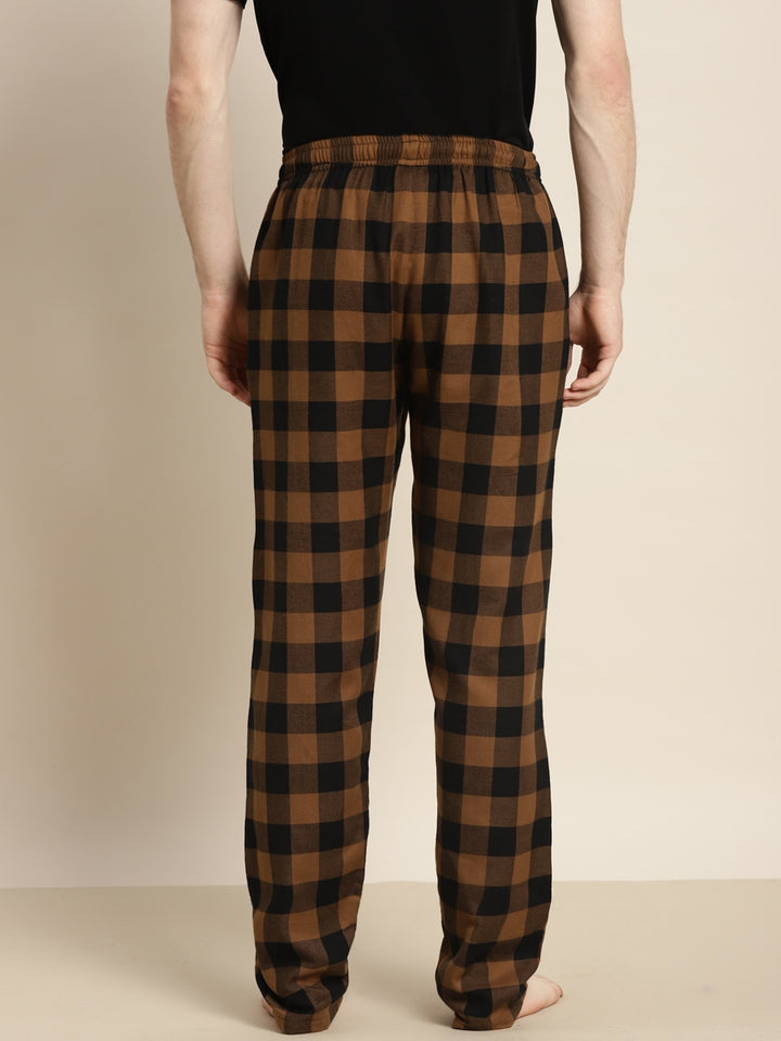 Men Black &Mustard Checked Cotton Regular Fit Lounge Pant