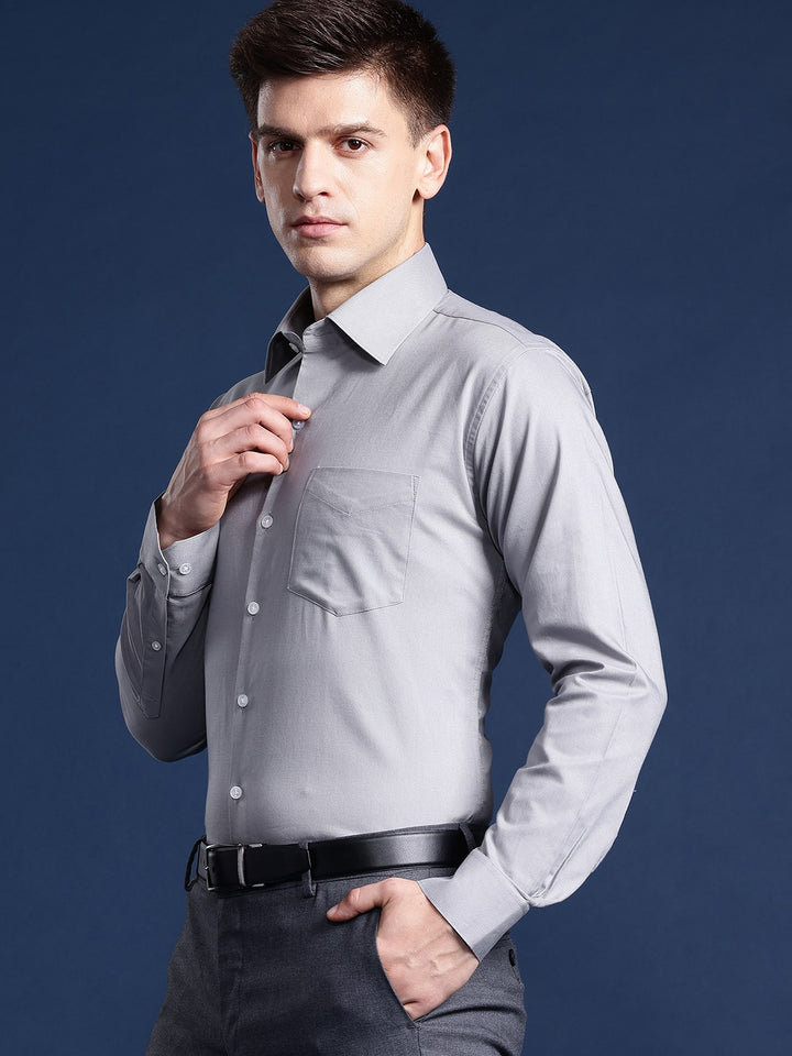 Men Grey Solid Pure Cotton Slim Fit Formal Shirt