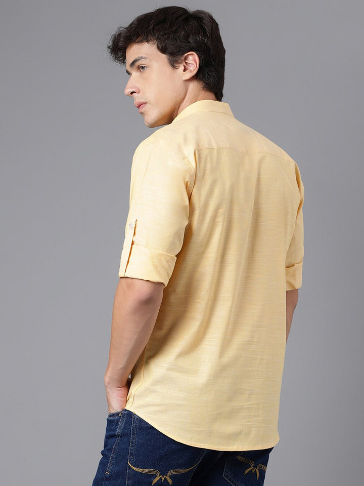 Men Yellow Solid Pure Cotton Regular Fit Casual Kurta