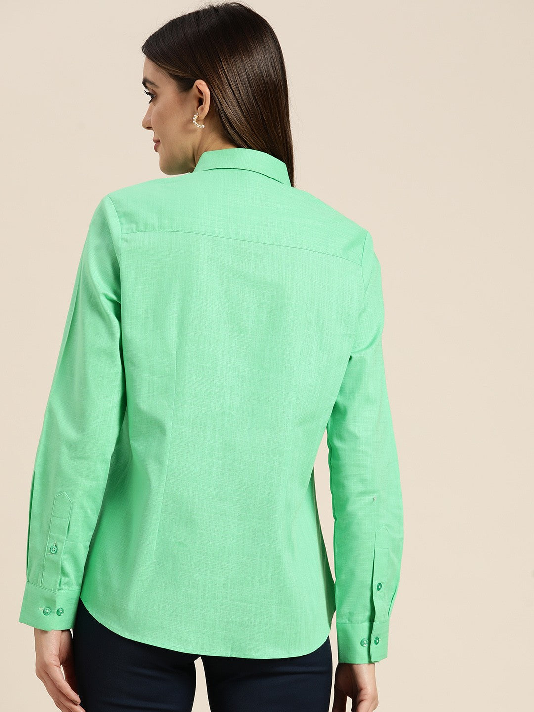 Women Green Solid Pure Cotton Formal Shirt