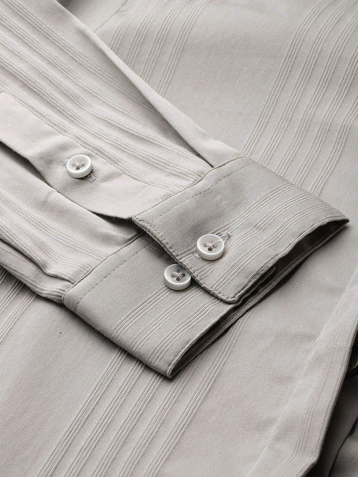 Women Grey Solid Self Design, Pure Cotton Stretchable Wrinkle Free Formal Shirt