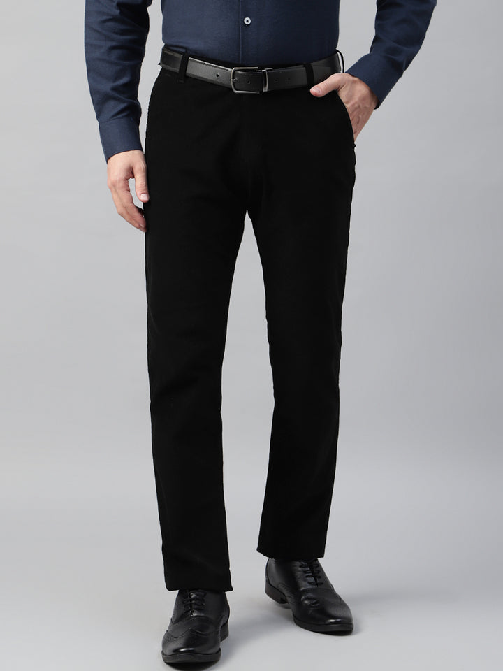 Men Black Solid Cotton Velvet Stretchable Slim Fit Party Trousers