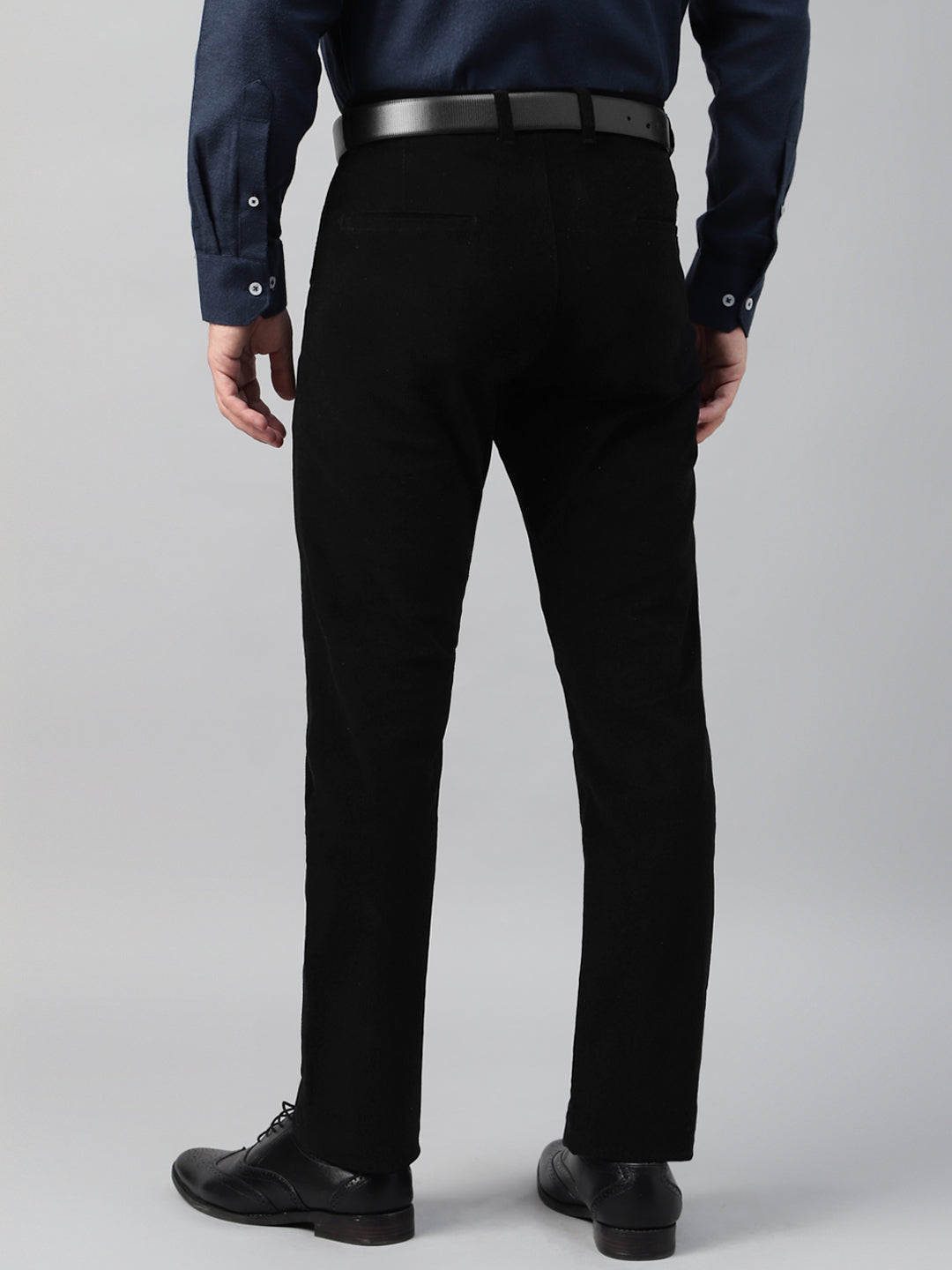 Men Black Solid Cotton Velvet Stretchable Slim Fit Party Trousers