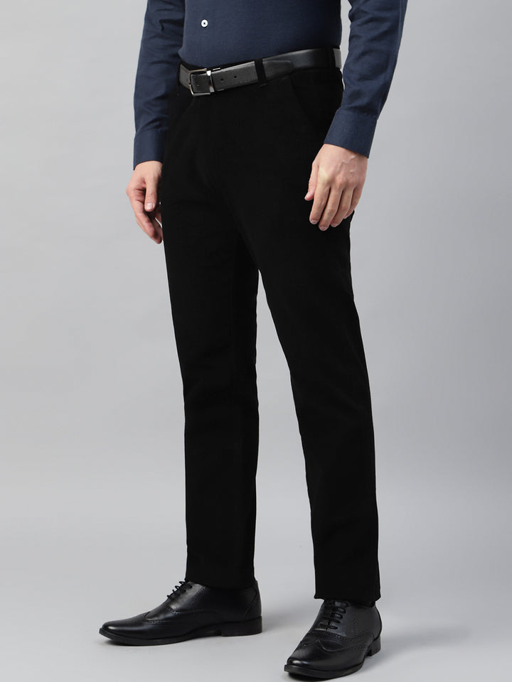 Men Black Solid Cotton Velvet Stretchable Slim Fit Party Trousers