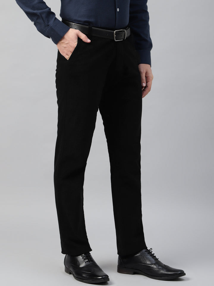 Men Black Solid Cotton Velvet Stretchable Slim Fit Party Trousers