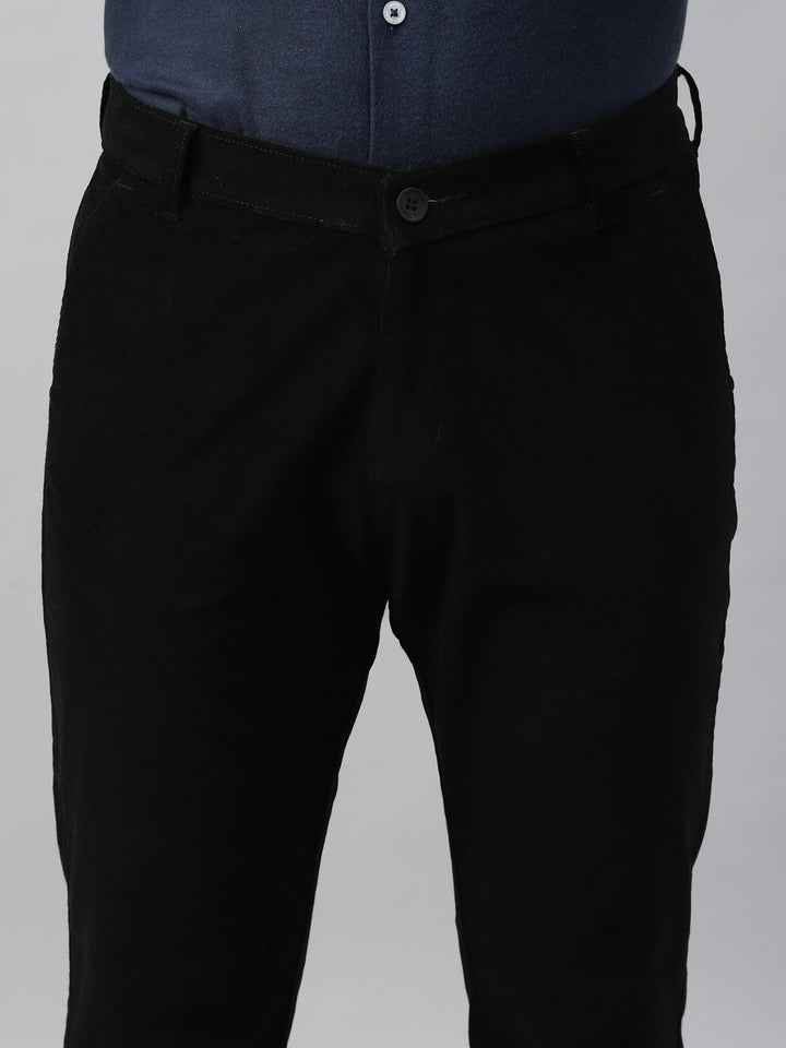 Men Black Solid Cotton Velvet Stretchable Slim Fit Party Trousers