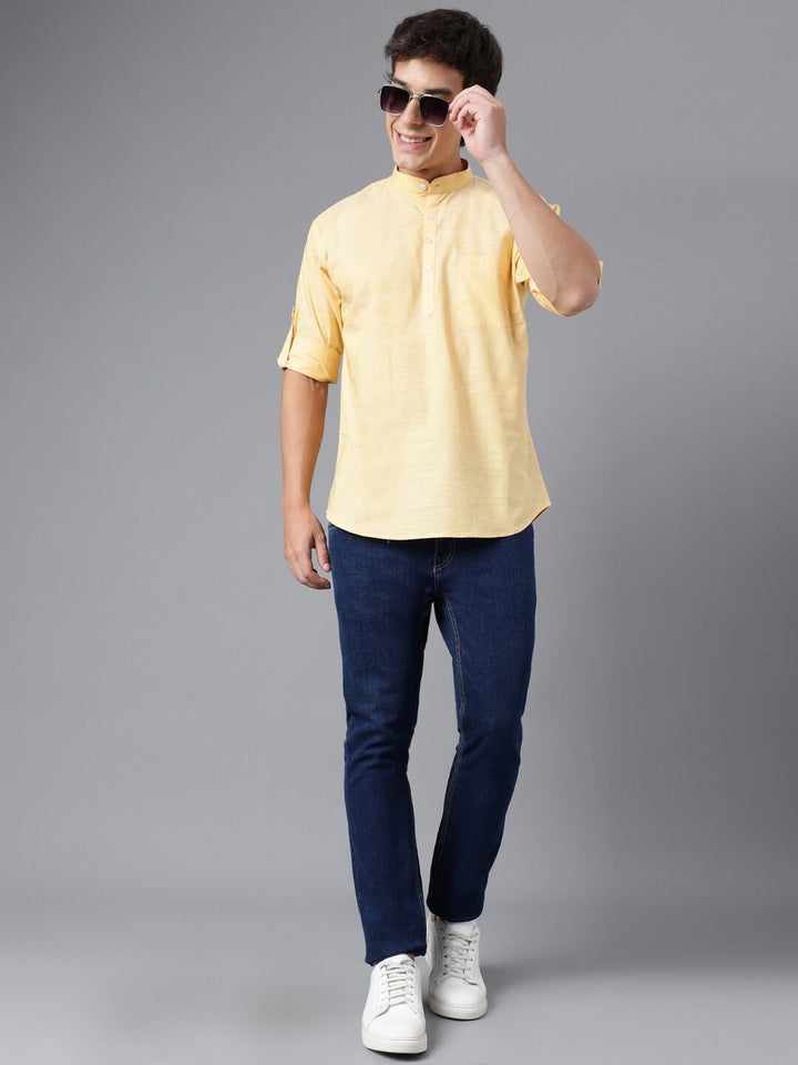 Men Yellow Solid Pure Cotton Regular Fit Casual Kurta