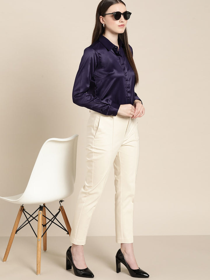 Women Purple Solid Satin Formal Shirt