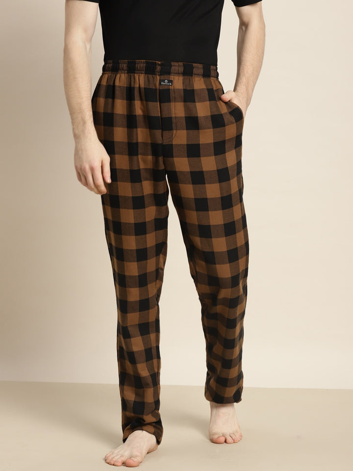 Men Black &Mustard Checked Cotton Regular Fit Lounge Pant