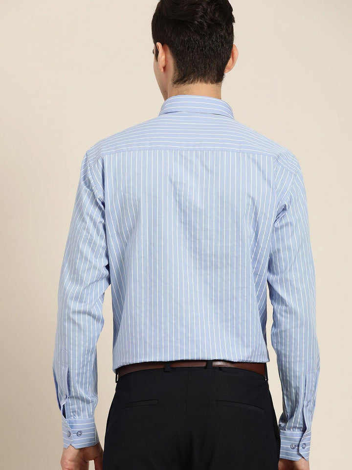 Men Blue Striped Pure Cotton Regular Fit Plus size Formal Shirt