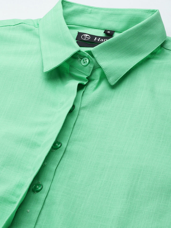 Women Green Solid Pure Cotton Formal Shirt