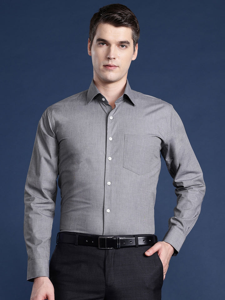 Men Grey Solid Pure Cotton Slim Fit Formal Shirt