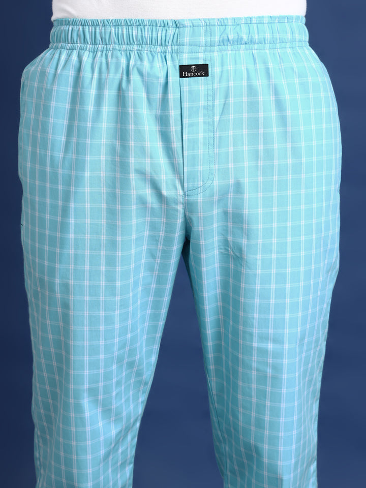 Men Sky Blue Checked Pure Cotton Relaxed Fit Night Suit