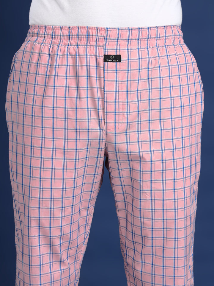 Men Peach Checked Pure Cotton Relaxed Fit Night Suit