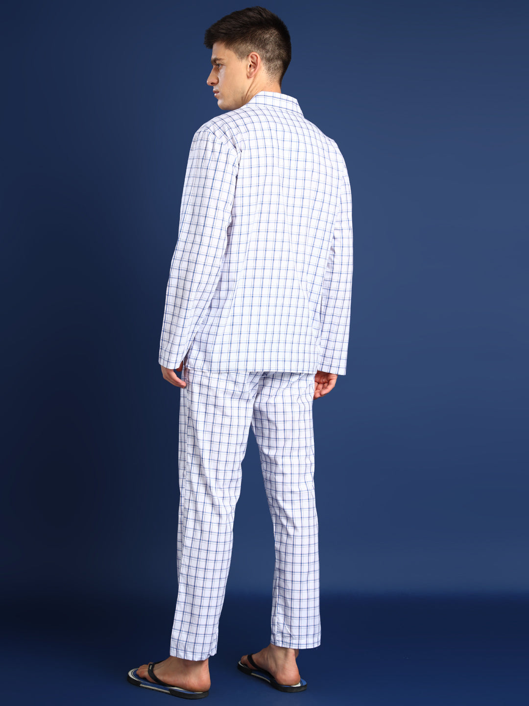 Men White Checked Pure Cotton Relaxed Fit Night Suit