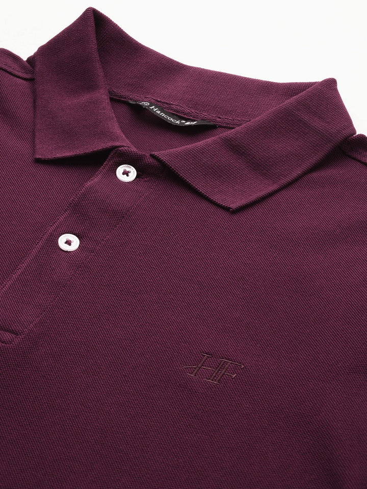 Men Burgundy Solid Pure Cotton Relaxed Fit T-Shirt