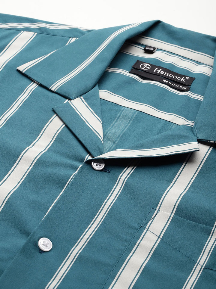 Men Teal blue Striped Pure Cotton Relaxed Fit Casual Shirt